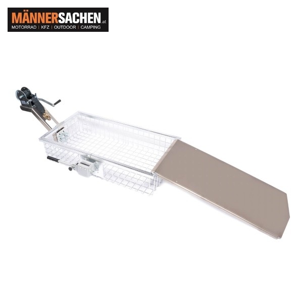 GEHETEC Alu-Bergerampe für Wildträger Universal wird an dem Korbrahmen eingehängt
