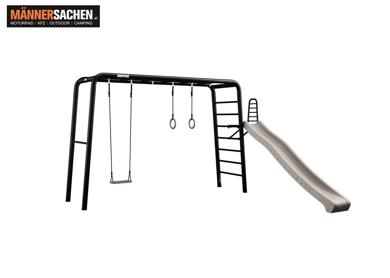 BERG PLAYBASE Large + Play set (Schaukelsitz, Turnringe und Rutsche) 380 x 100 x 245 cm