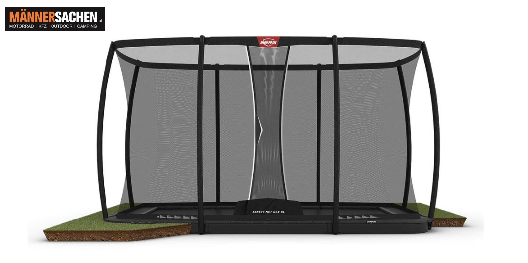 BERG TOYS TRAMPOLIN  ULTIM CHAMPION FLATGROUND 410 GRAU + SICHERHEITSNETZ DLX XL 32.31.94.31