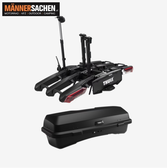 THULE Set aus THULE Epos 3 Radträger und THULE Santu Hartschalenbox - das Fahrrad Essential-Paket
